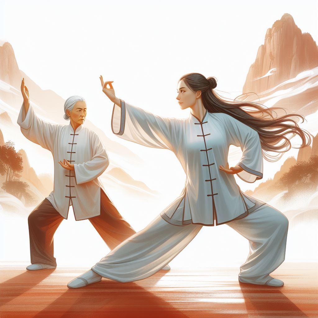 Tai chi master teaching apprentice