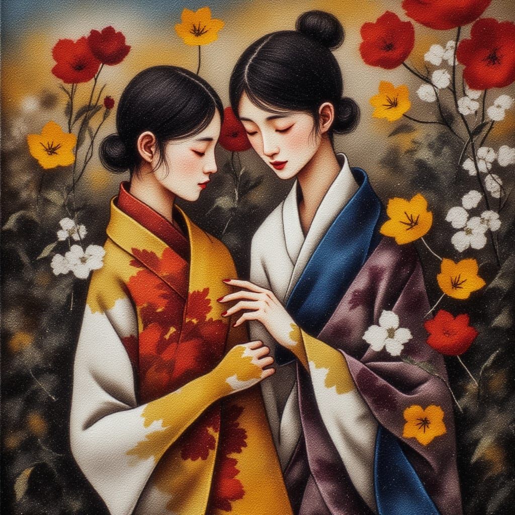 folk art with a touch of isometric abstract. Think of Klimt meets Chagall, Kandinsky and Rothko. <lora:Earth and eastwind:1.0>