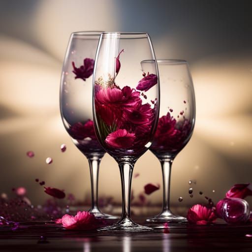 wine glass spilling flowers and glitter - AI Generated Artwork