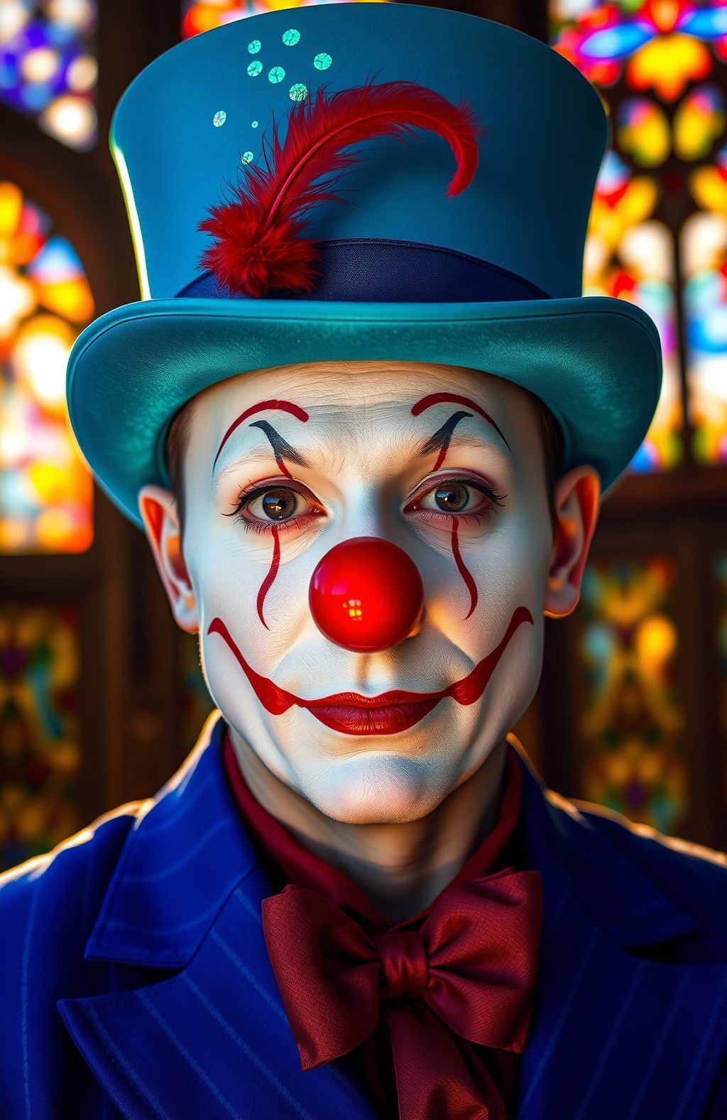 A close-up portrait of a clown's face