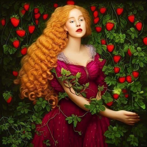 picking strawberries off the vine...