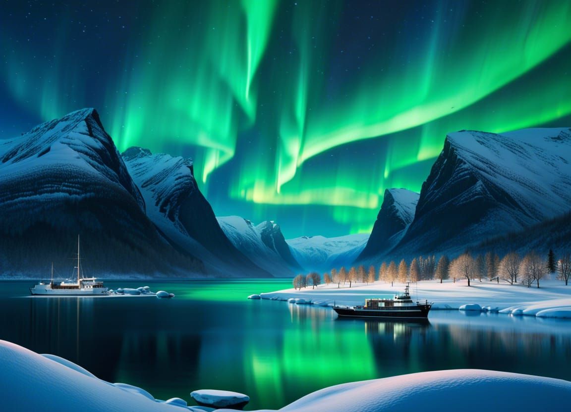 Aurora Over Norwegian Fjord   by @Scriosadh