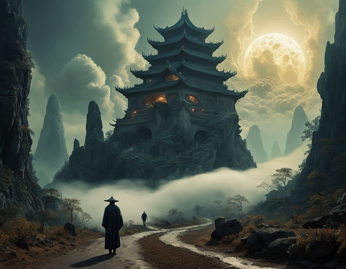 Mysterious Figure in Swirling Mist: Magical Realism