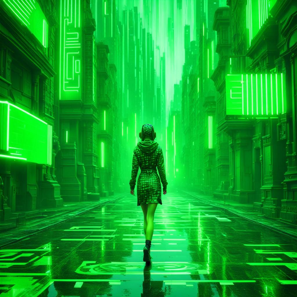 Glitch fx art of Raining Ascii art, running through a street, running ...