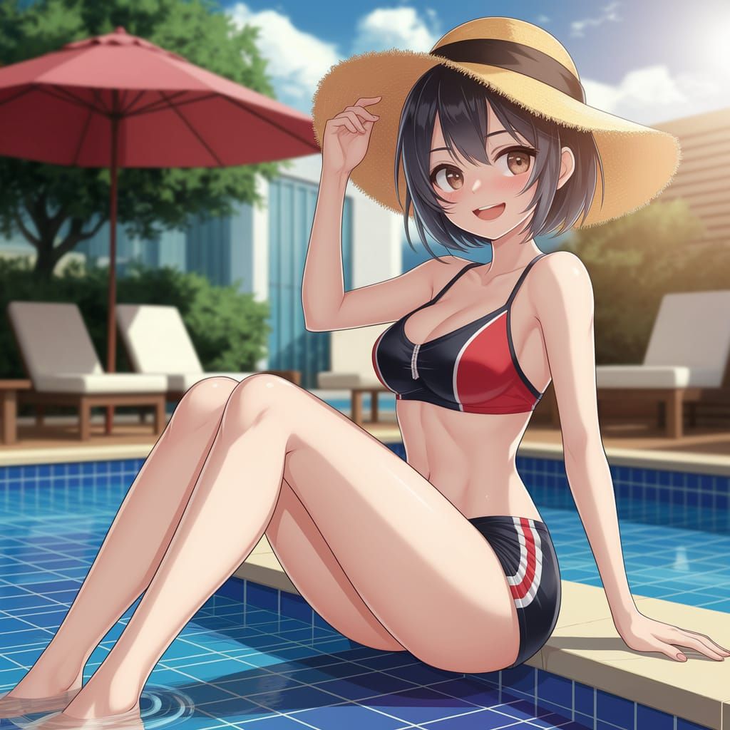 Hyper Realistic Pool Party with Thai Woman