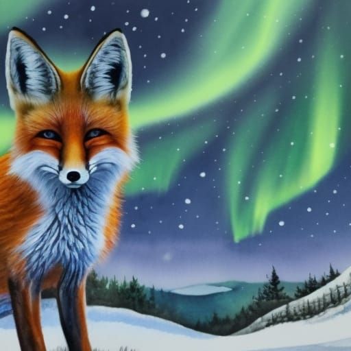 Fox under the aurora borealis
