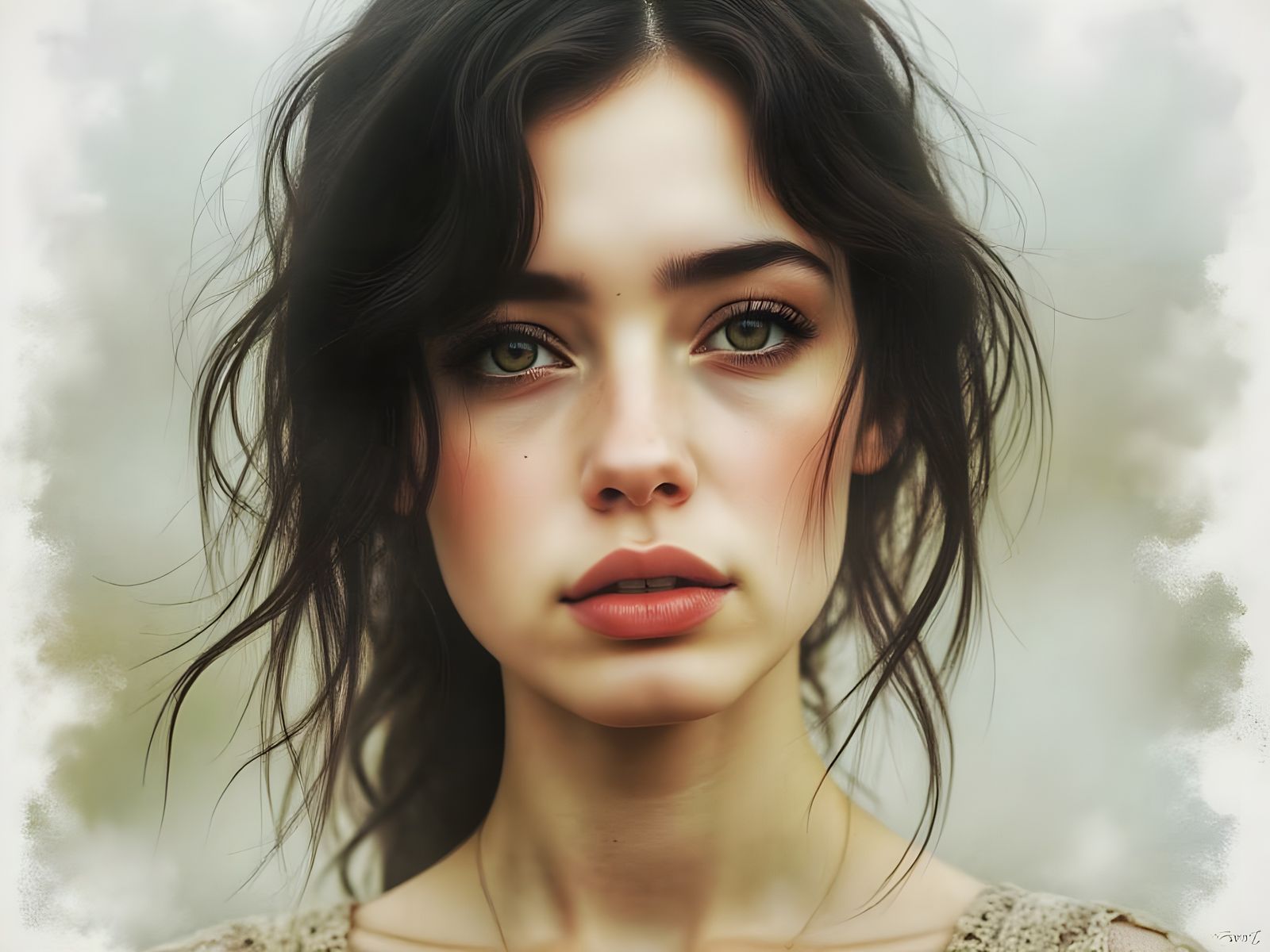 Woman portrait in dreamy watercolor style