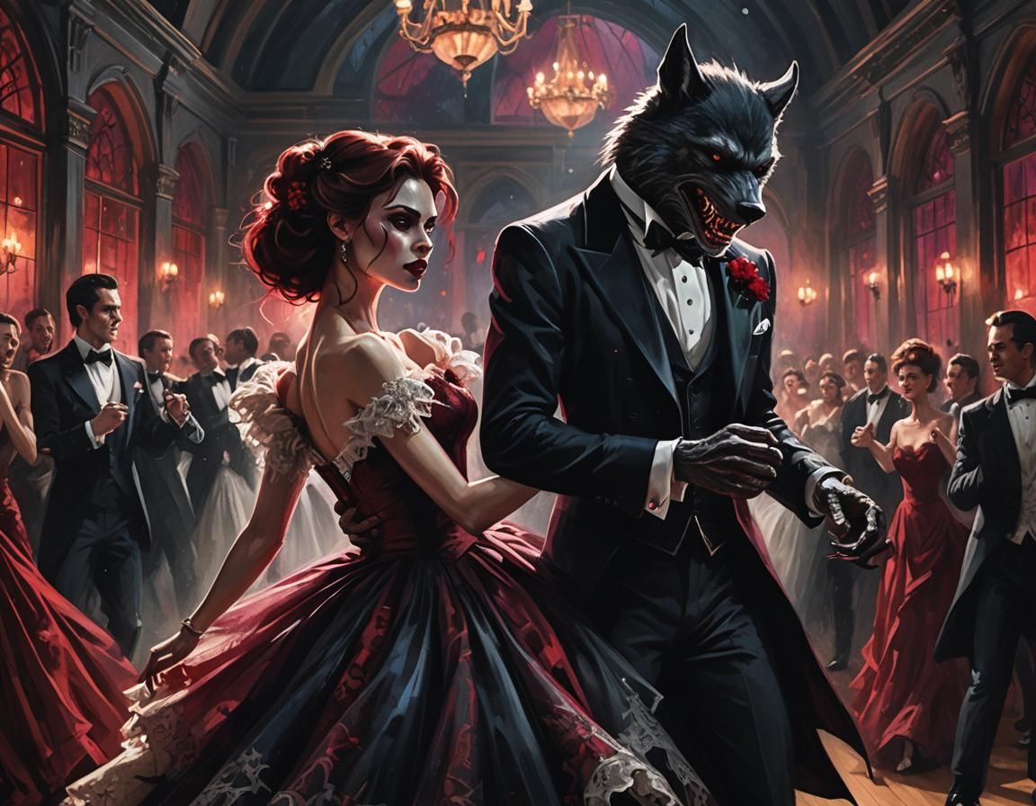 Monster couple in formal wear on the dance floor  by @Missysmom