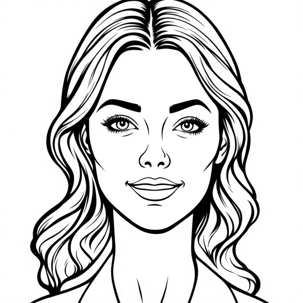 Girl Portrait, Black outlines, white background, sharp focus <lora:Coloring-Book-flux:1.0> 