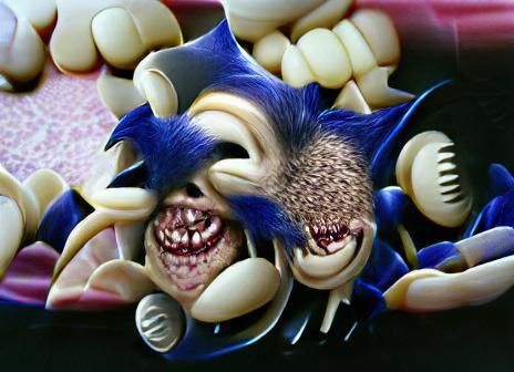Nightmare sonic the hedgehog with too many teeth