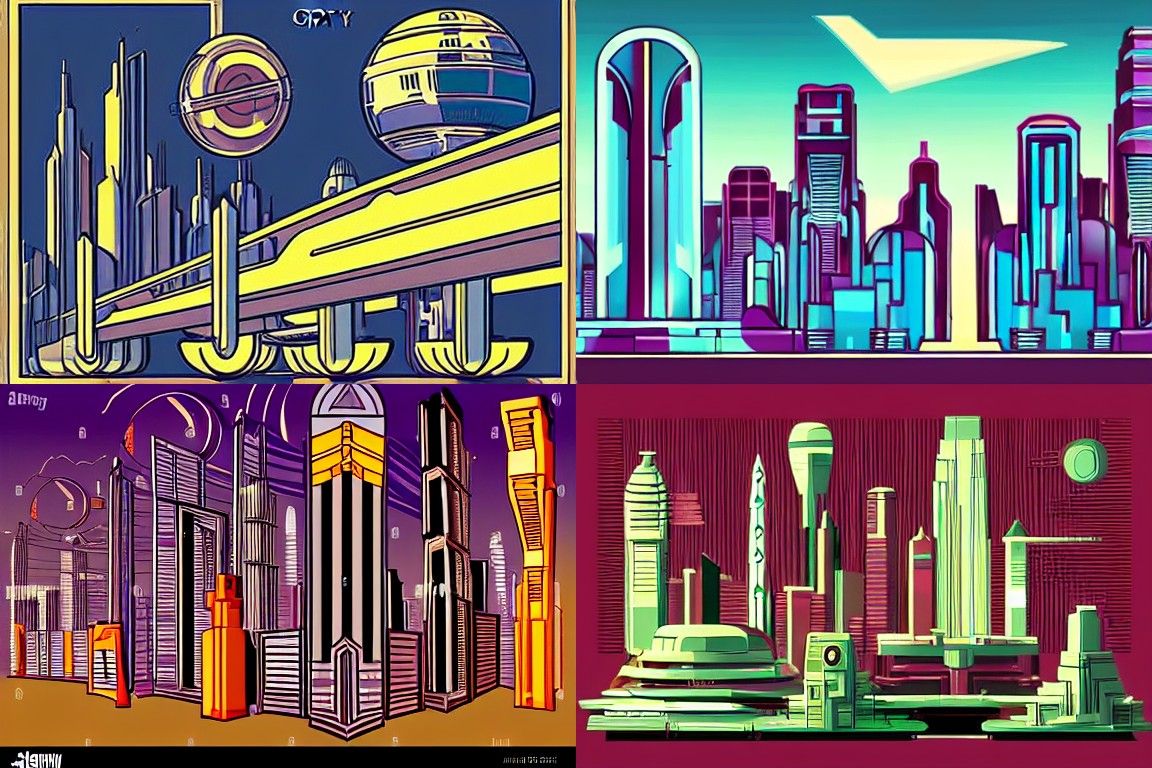 Sci-fi city in the style of Art Deco