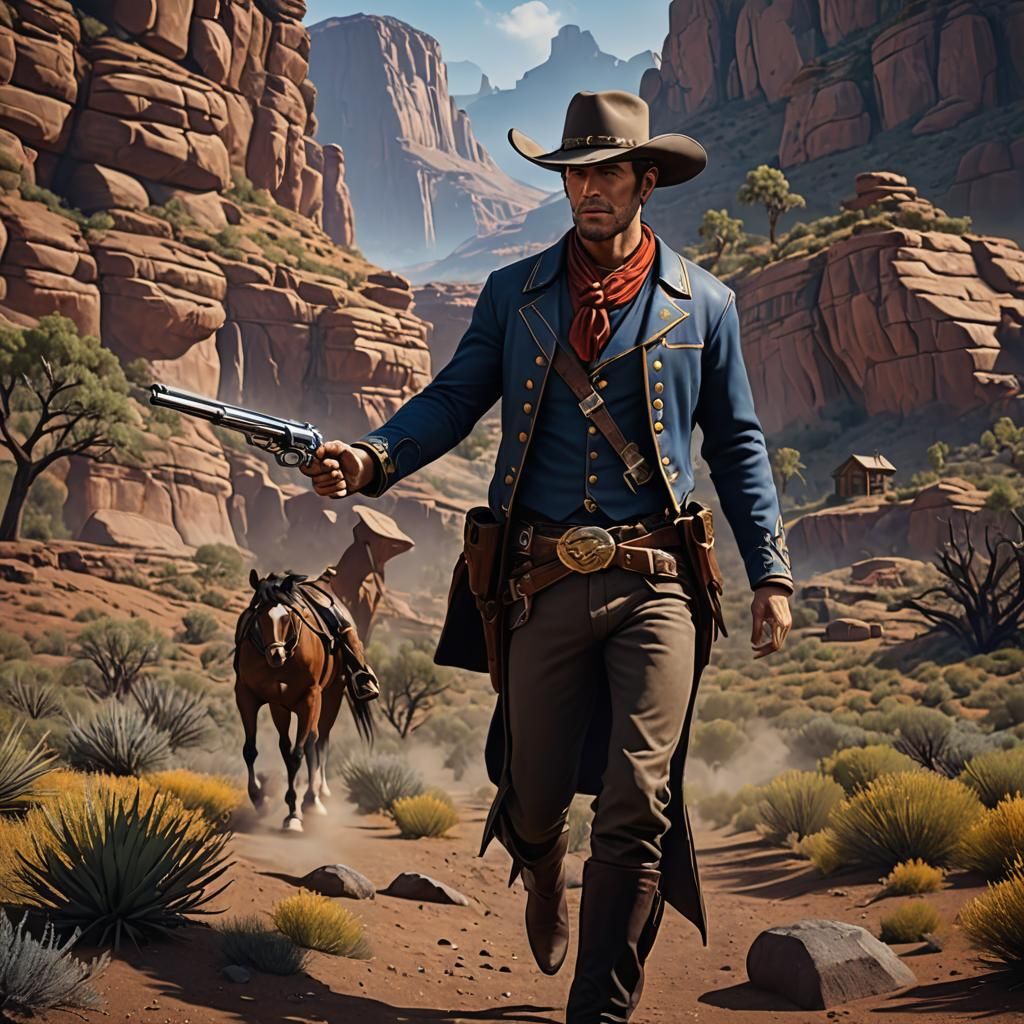 a cawboy in the wild west that shoots whit his colt navy at ...