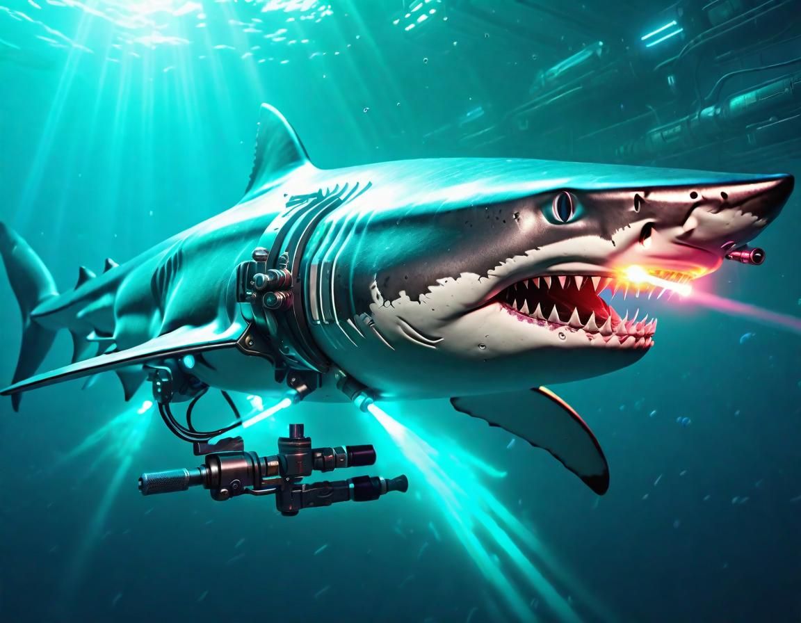 Shark firing its mounted lasers.