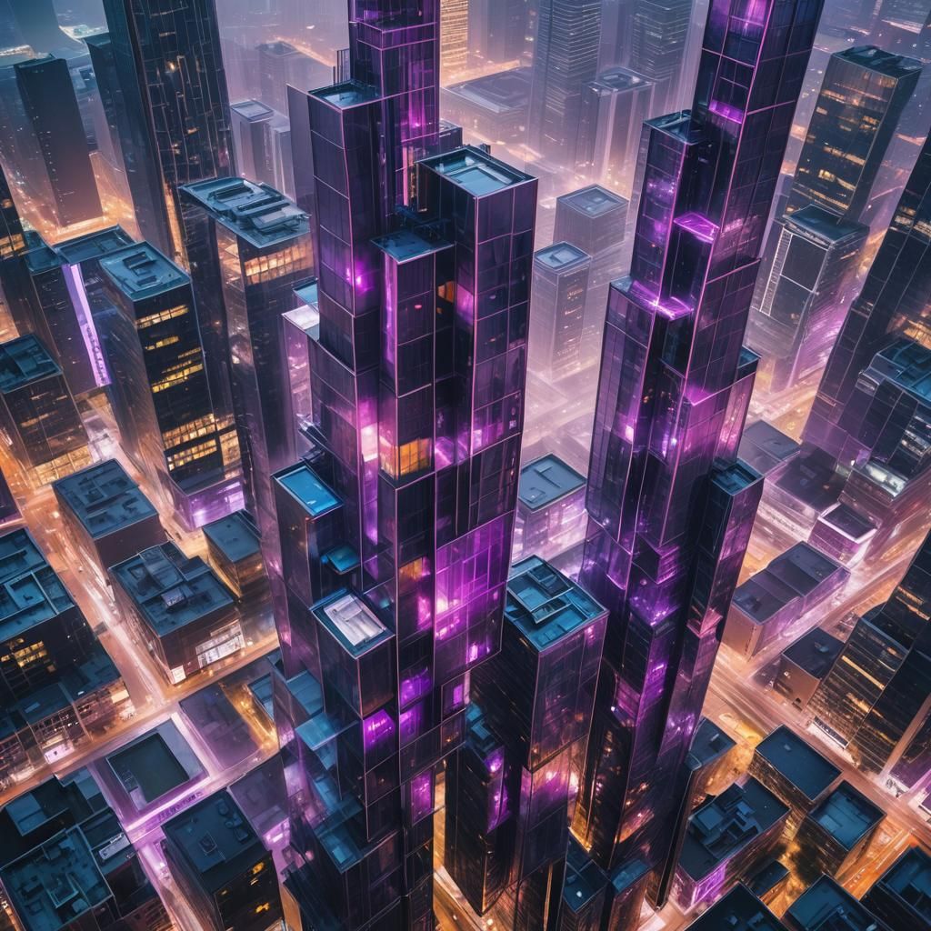 Neo-Futuristic Skyscrapers Reflect Neon Lights in Metropolis