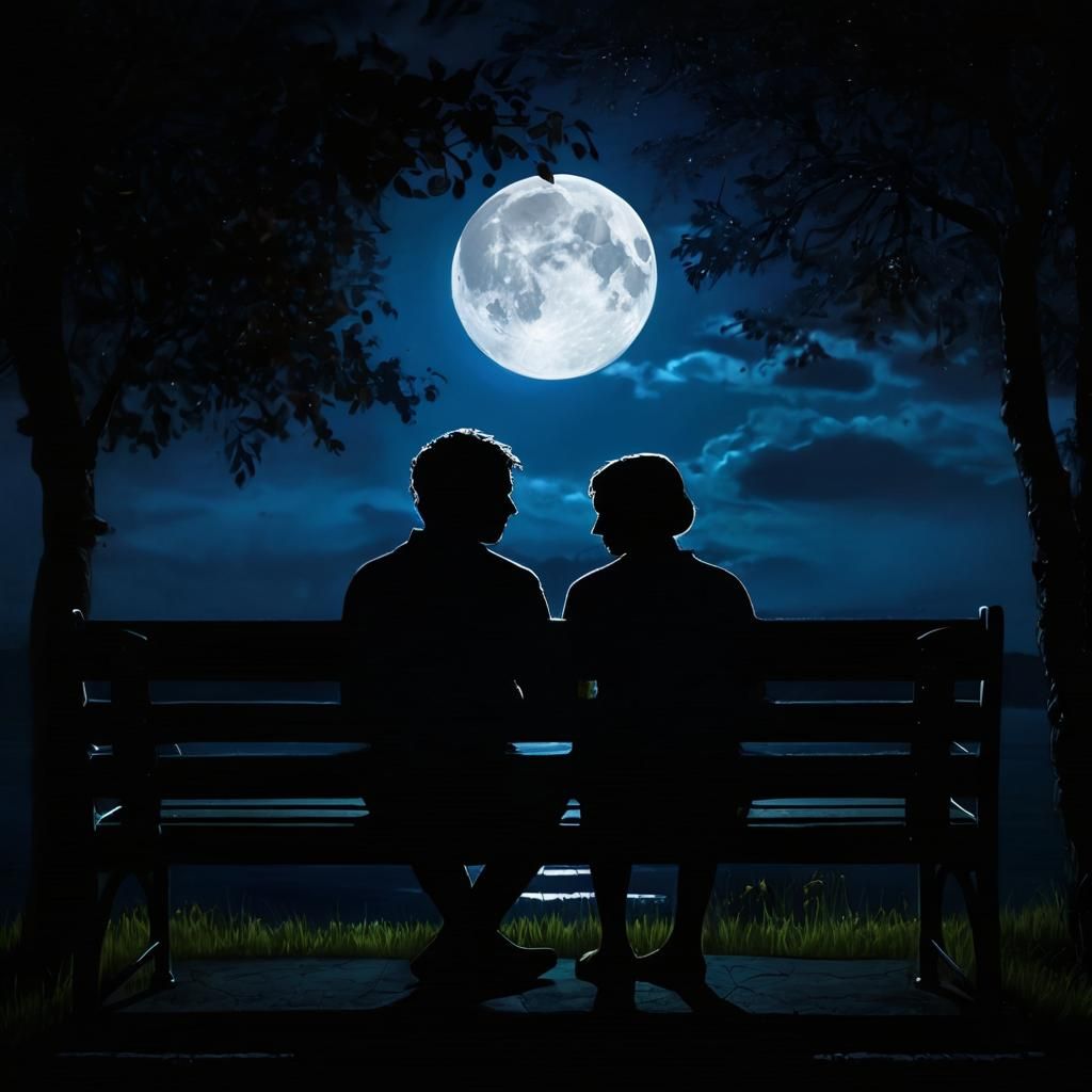 Under the glow of the luminous full moon,
Two beings sat, th...