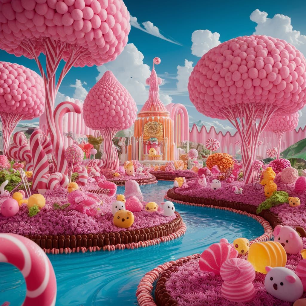 A fantasy candy world where all landscape are made of cotton candies, and the river are made of chocolate ...  by @amrellin