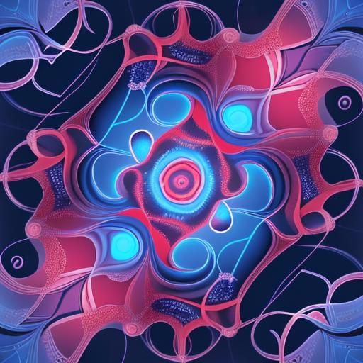 The delicate space filled with blue ntricate red threads Ind...