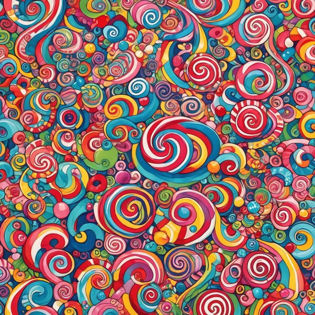 Vibrant Candyland Wonderland with Gouache Swirls