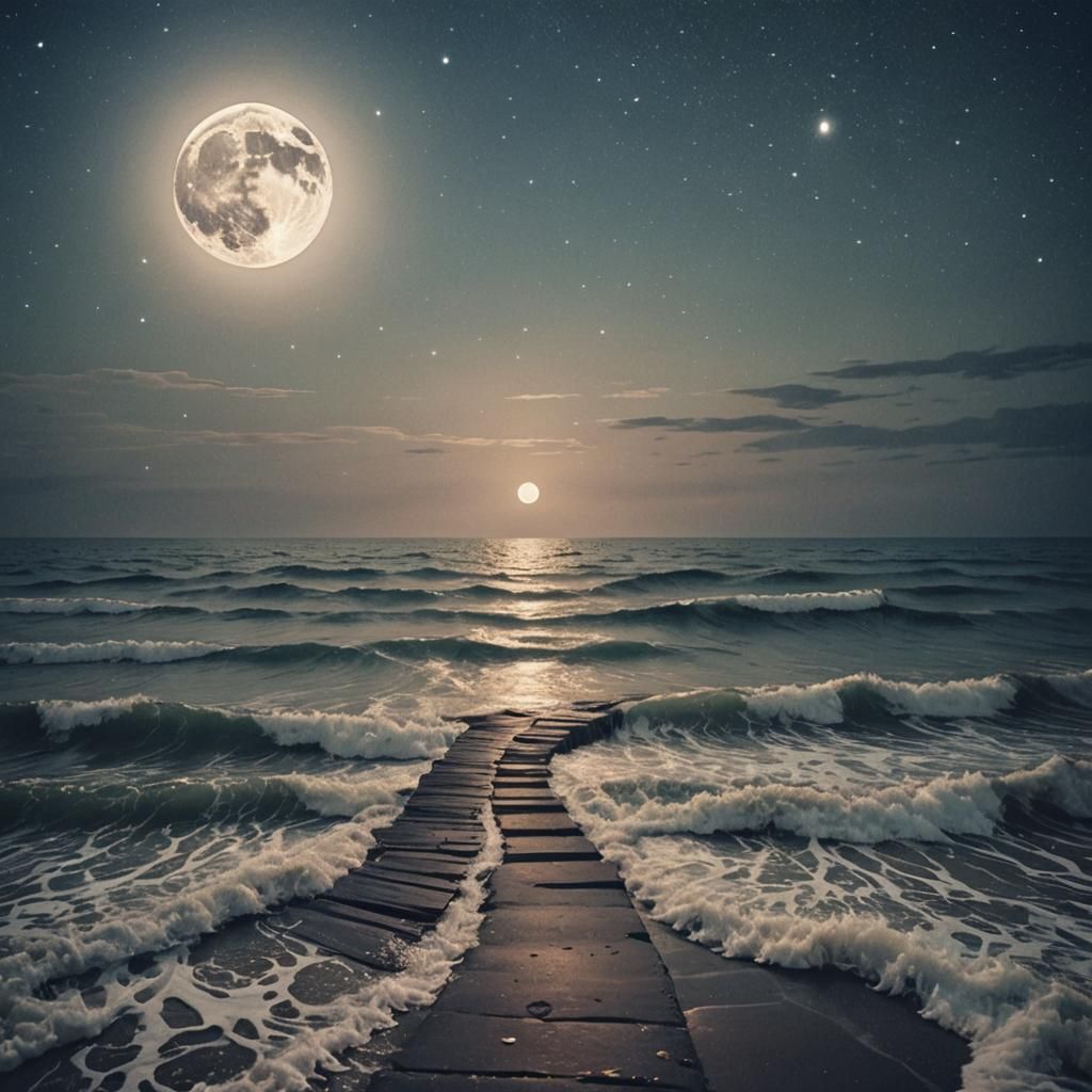 Sea waves moon stars path heartbroken