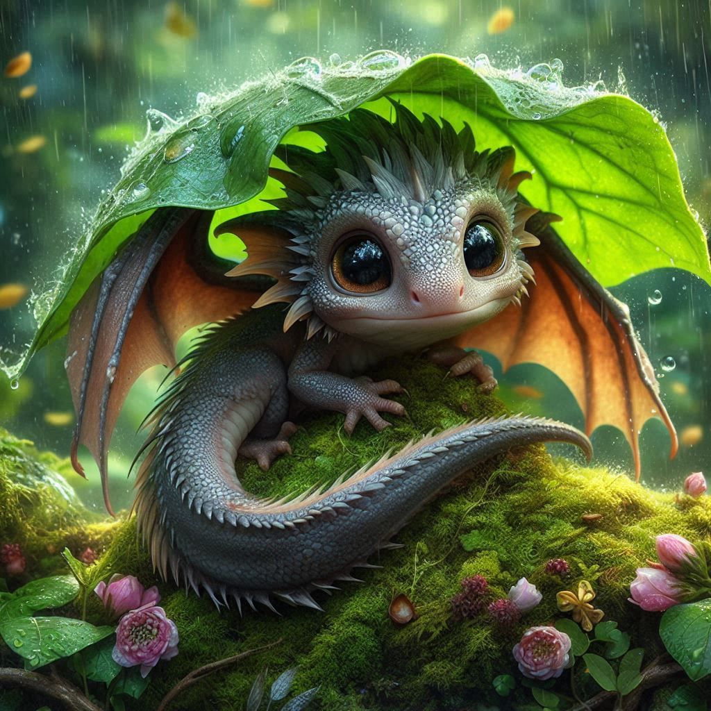 Baby Dragon in the rain