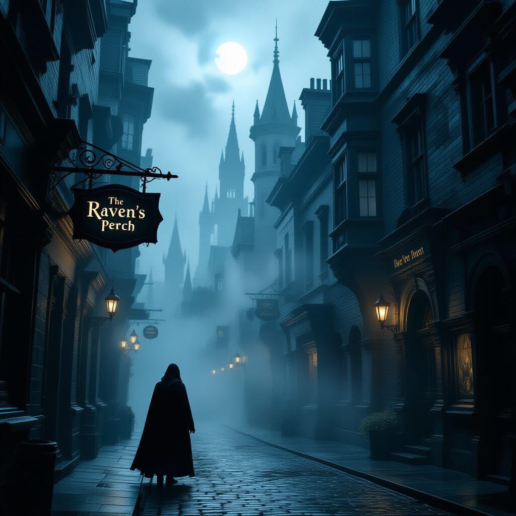 Gothic Alleyway at Night: Dark Fantasy Cinematic Scene