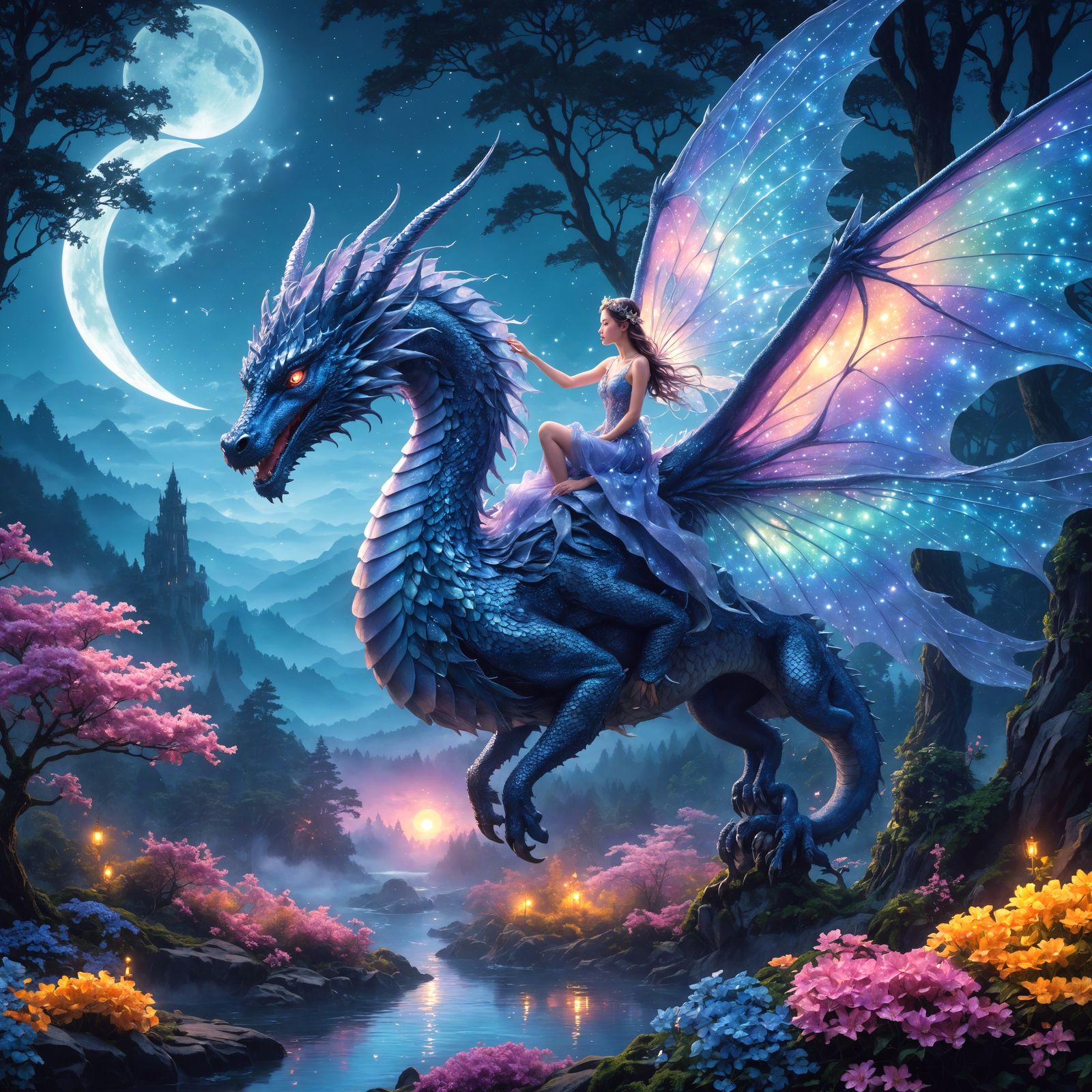 a fairy riding a dragon