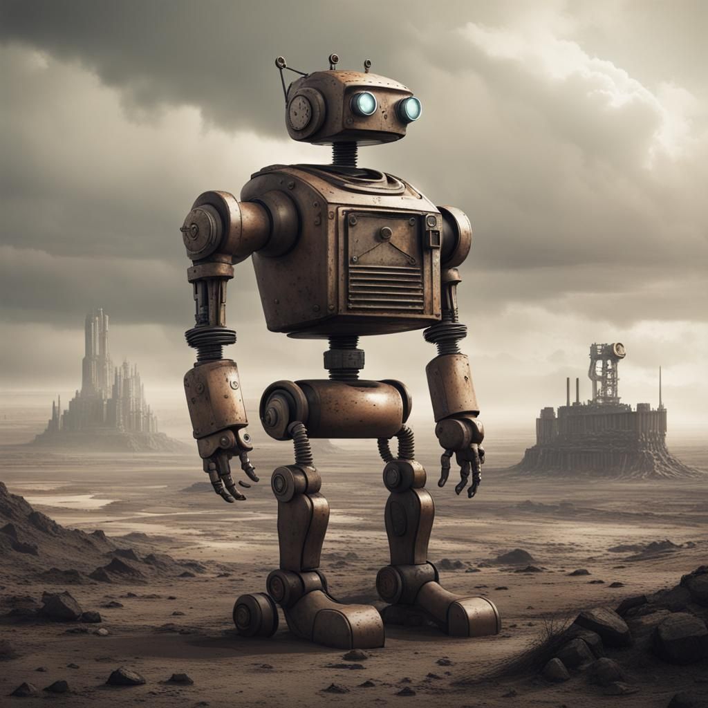 sad alone robot in a apocalyptic dieselpunk landscape - AI Generated ...