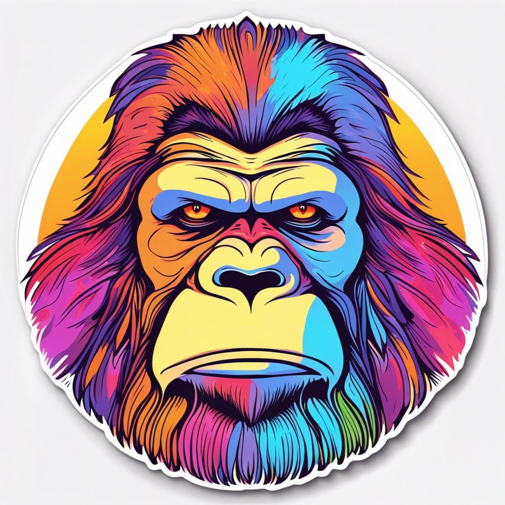 Sticker, Bigfoot, centered, vector design, bright colors, co...