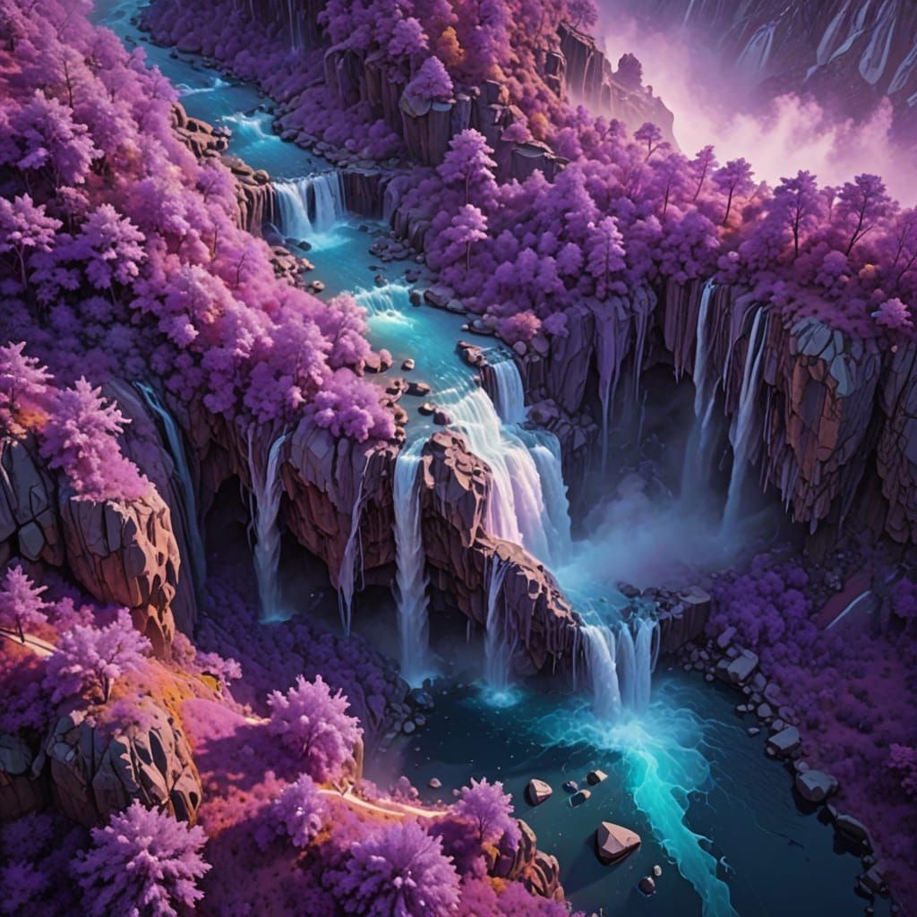 Aerial View of Amethyst Forest's Waterfall  by @JollyNewt