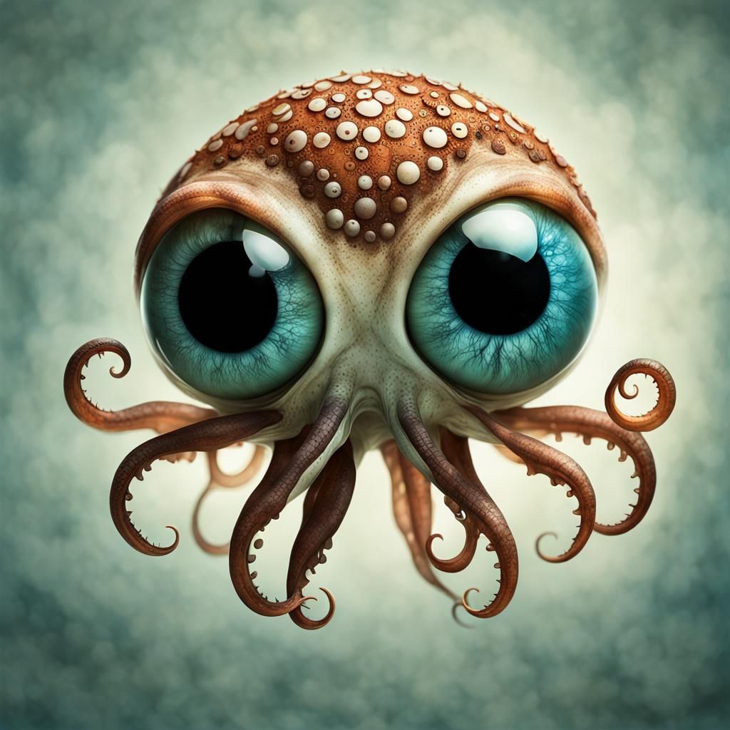 Adorable Alien Squid Eyeball in Detailed Digital Art