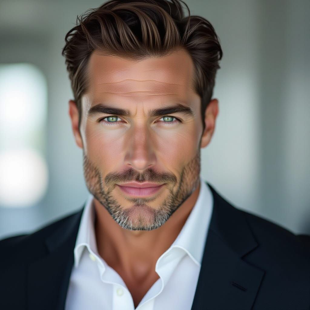 Confident Man with Piercing Eyes in Cinematic Realism Style