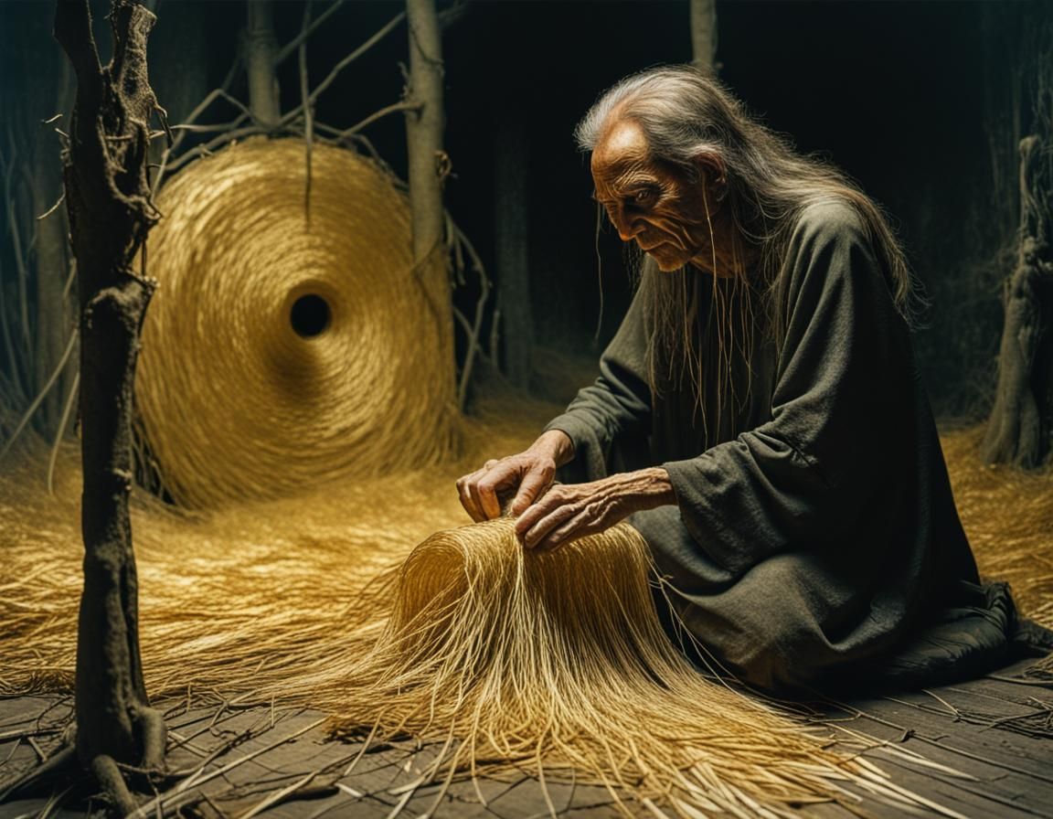Rumpelstiltskin weaving straw into gold AI Generated Artwork