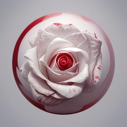 Photorealistic final render of a white fantasy rose with red...