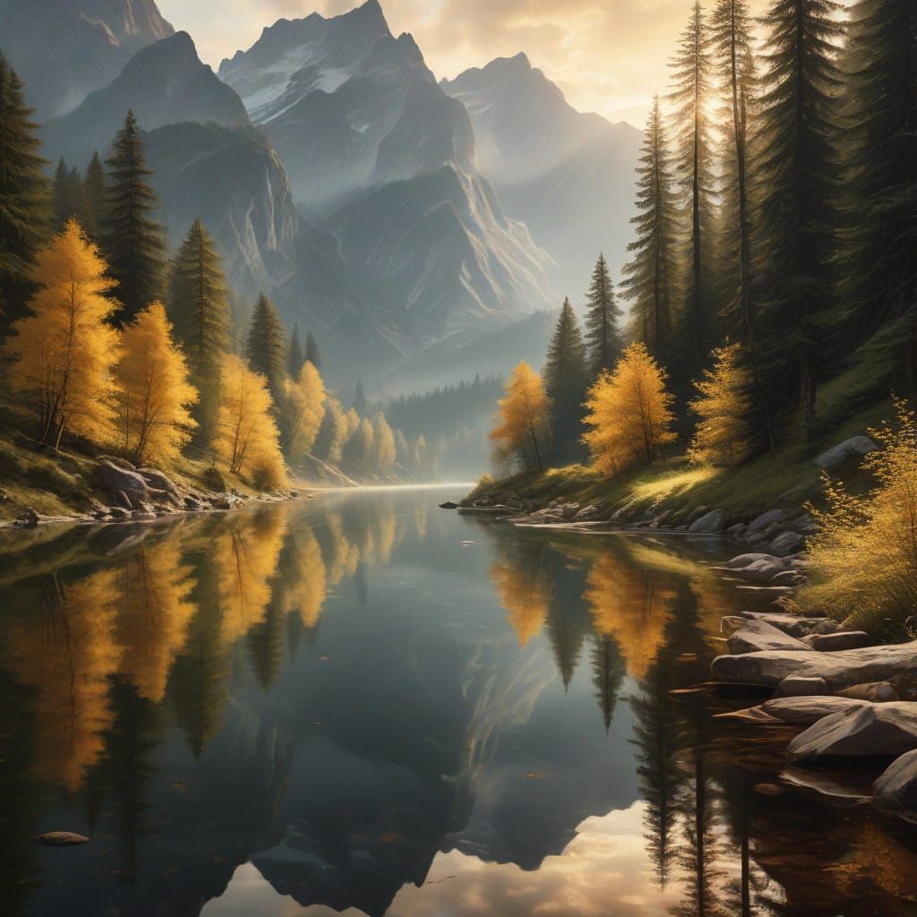 Mountains reflecting in the water. 