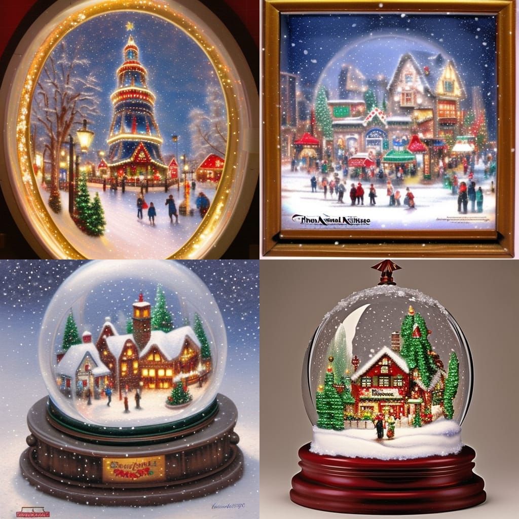 snow globe, christmas village, thomas kinkade