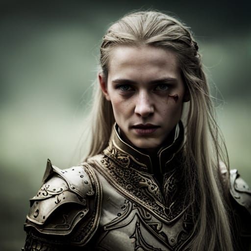 Fantasy knight with long blonde hair  by @Lunarelle