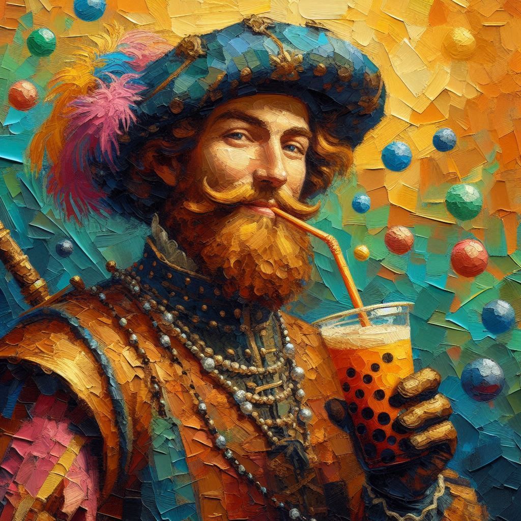 Smiling ministrel drinking bubble tea