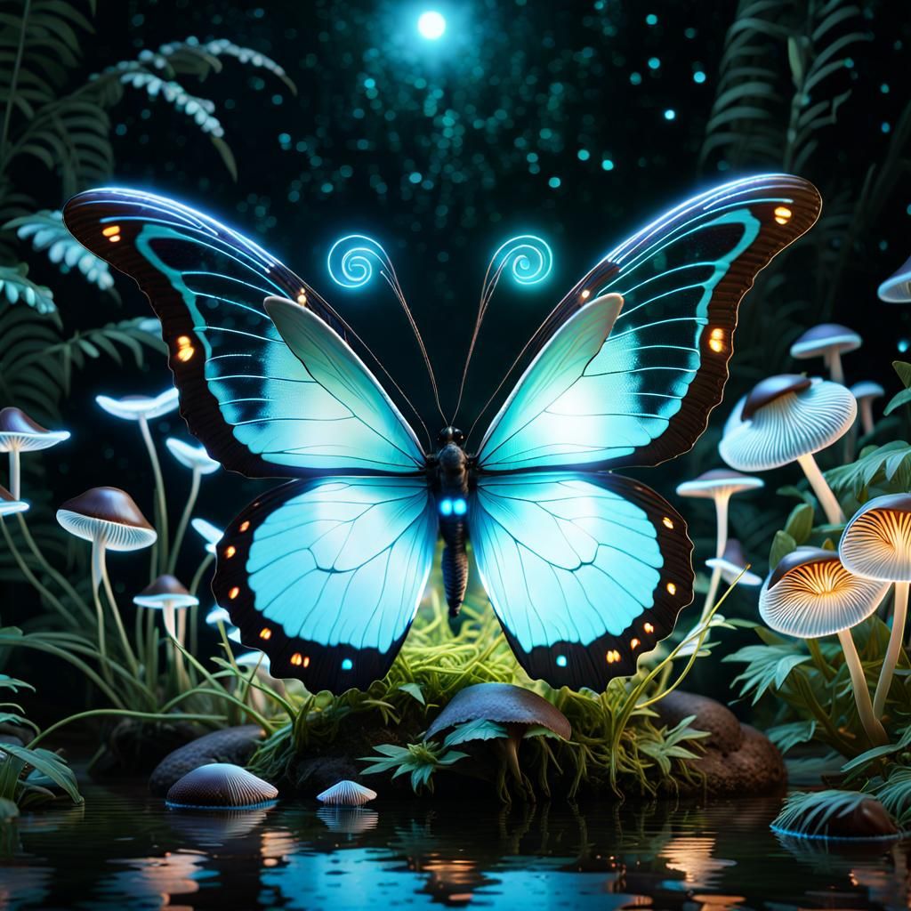 Bioluminescent Butterfly v2 - AI Generated Artwork - NightCafe Creator