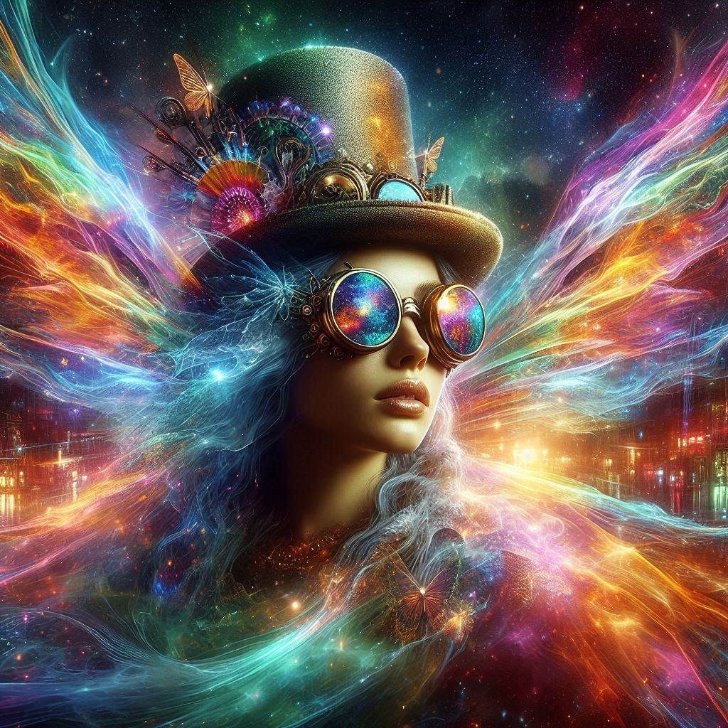 Steampunk rainbow Nebular fairy portrait