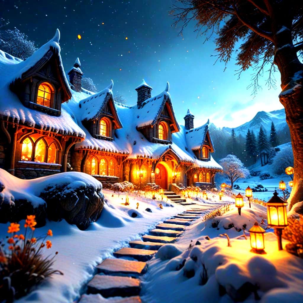 Snowy Miniature Hobbit Castle in Winter Wonderland