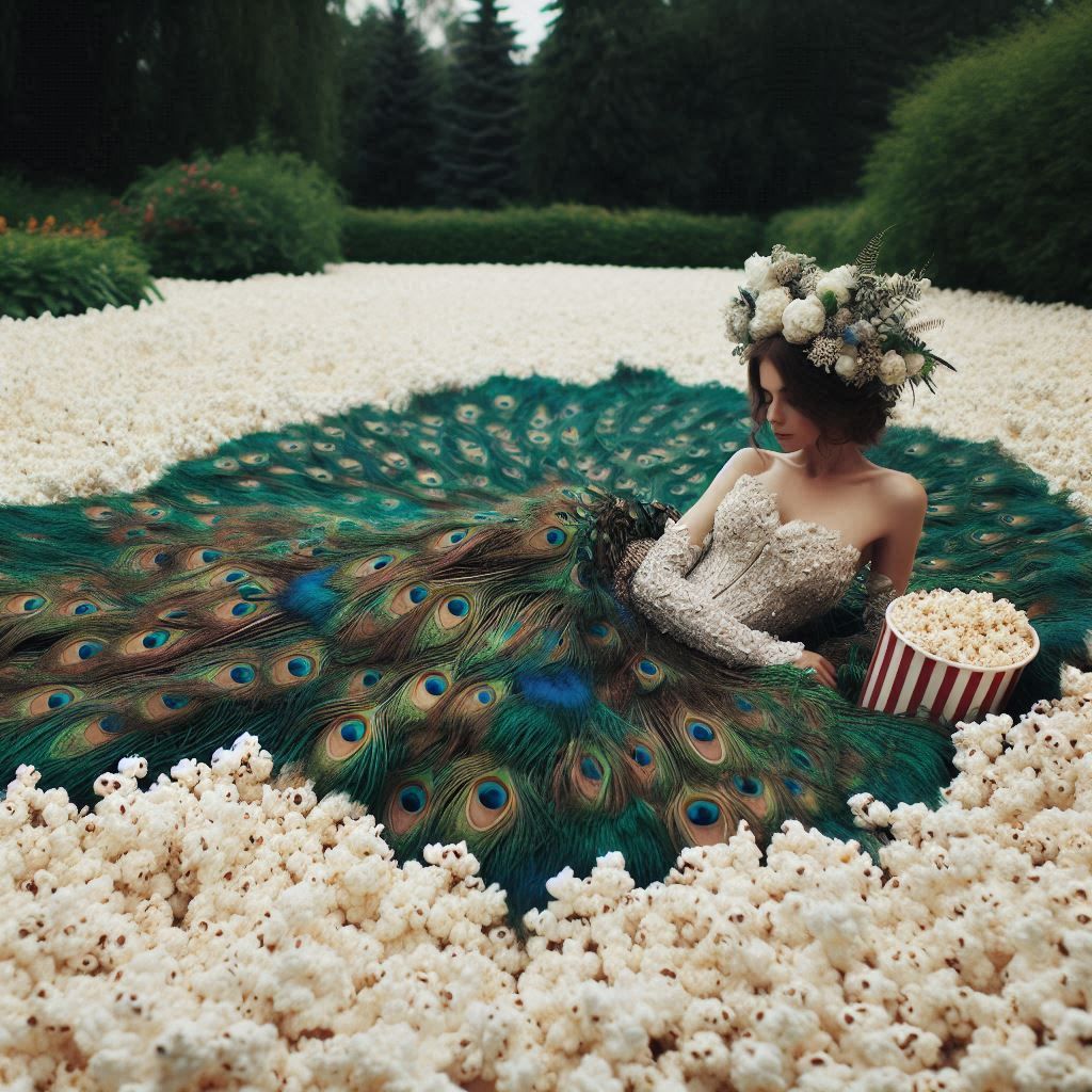 Peacock feathers and popcorn