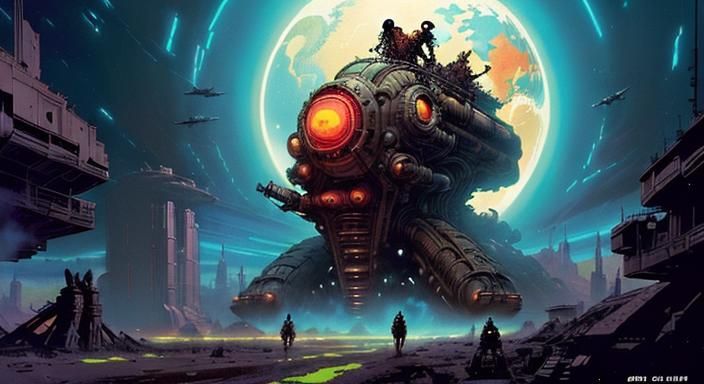 (3rd Earth:1.3) epic sci-fi landscape (by Katsuhiro Otomo & Josan Gonzales & Laurie Greasley & Wadim Kashin & Andreas Ro...