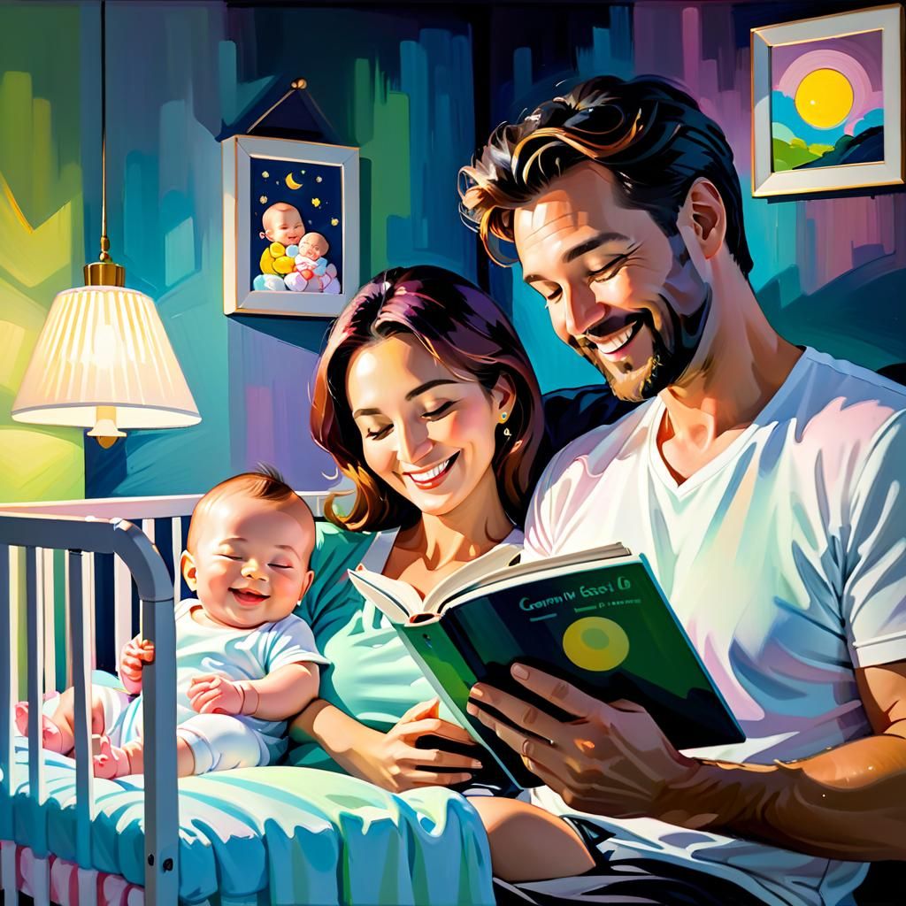 Serene Family Scene in Neo-Impressionist Style