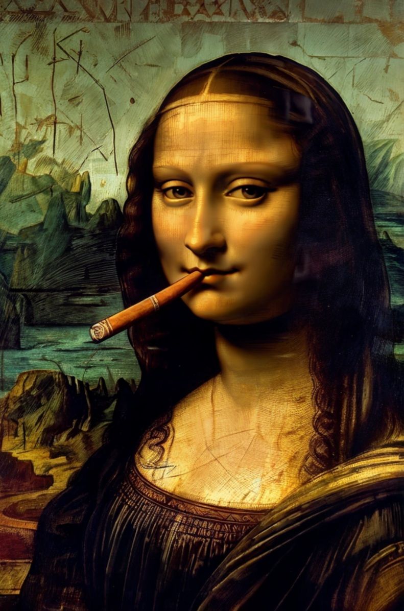 Mona Lisa smoking a Cuban cigar