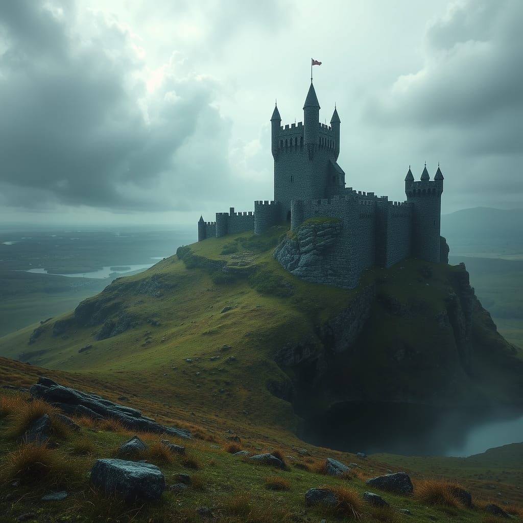 Ethereal Castle Amidst Windswept Moorlands