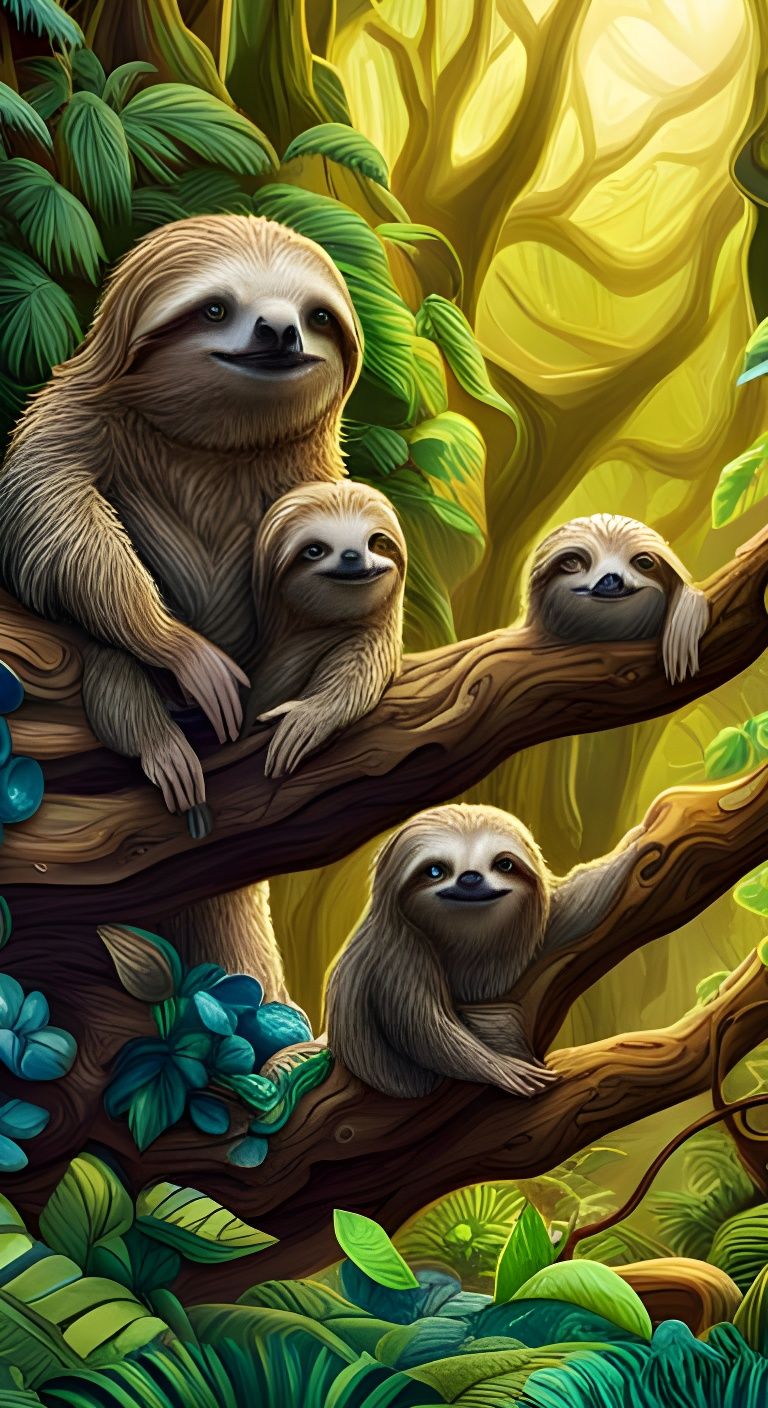 Sloths in the magical forest photorealistic intricately detailed HDR ...