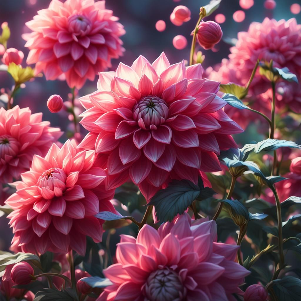 Macro photo of cherry dahlias