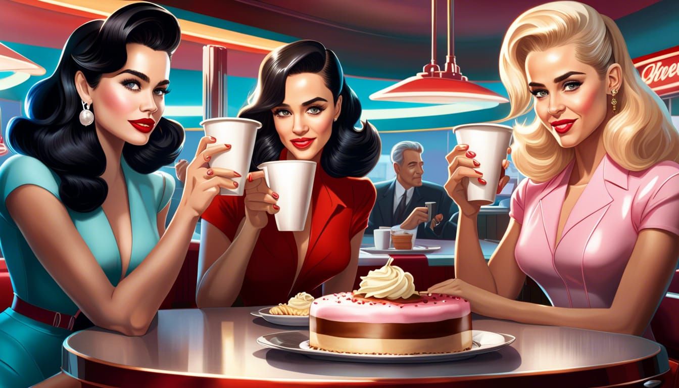 Sofia Carson Reese Witherspoon Camilla Cabello Having Coffee And Cake Ai Generated Artwork 