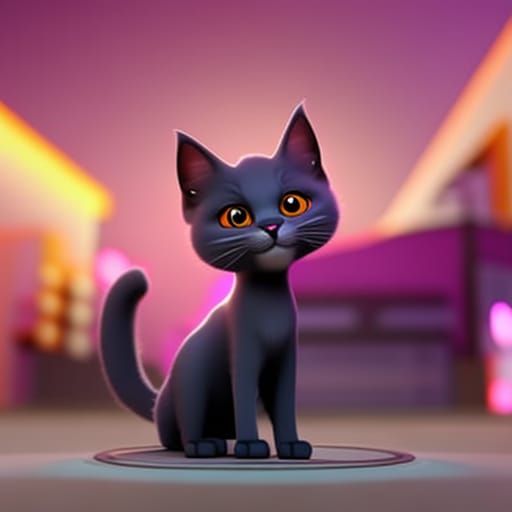 small,cute gray cat, street, vibrant