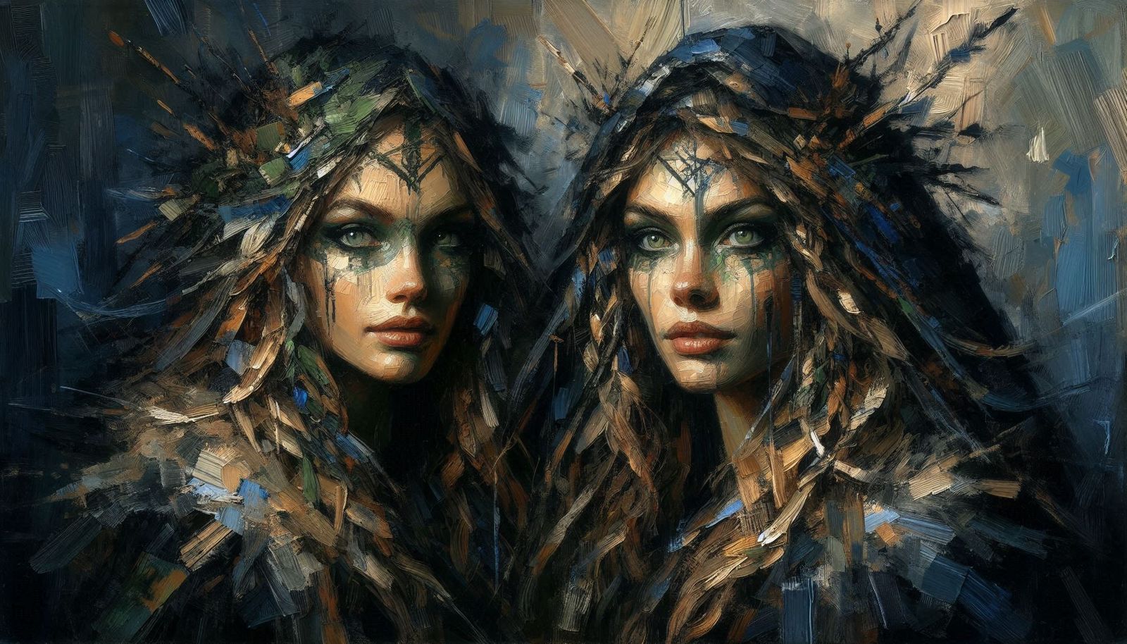 Pastose Acrylmalerei mit keltischen Frauen #4